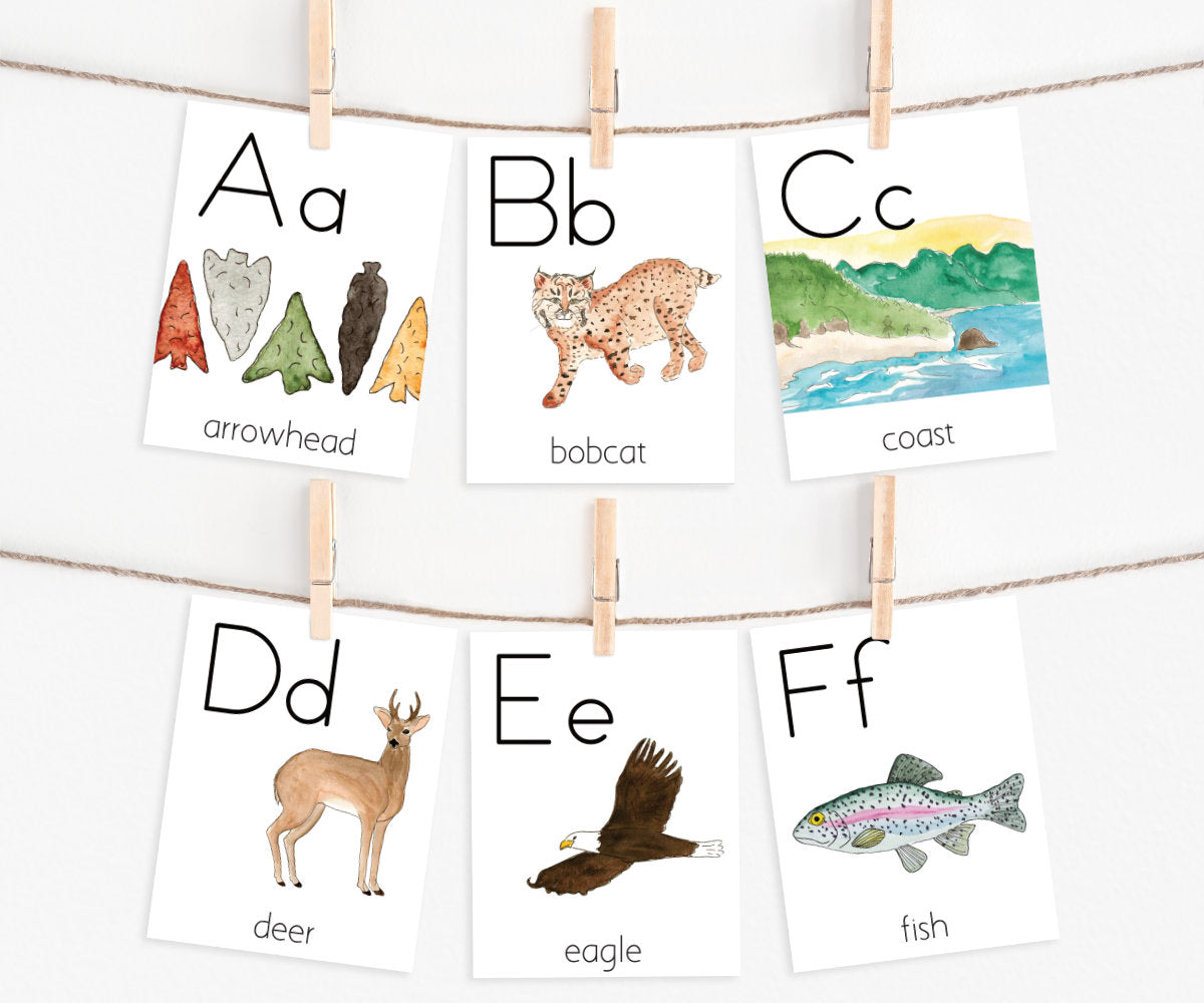 Pacific Northwest Alphabet Flashcards in Manuscript | Printable
